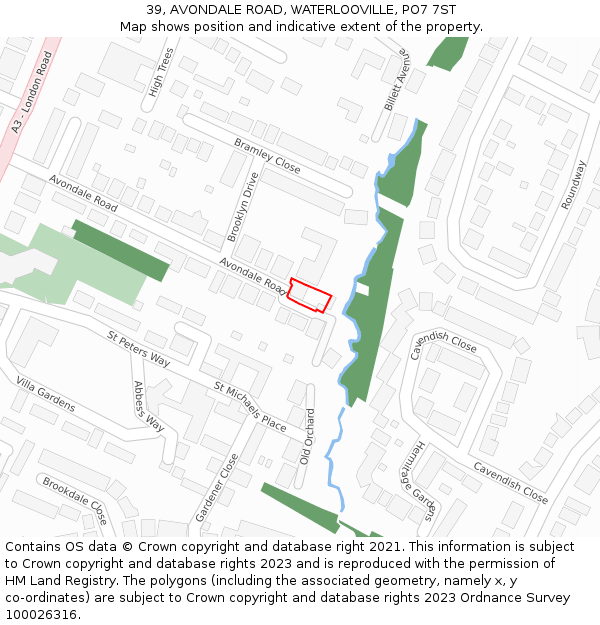 39, AVONDALE ROAD, WATERLOOVILLE, PO7 7ST: Location map and indicative extent of plot