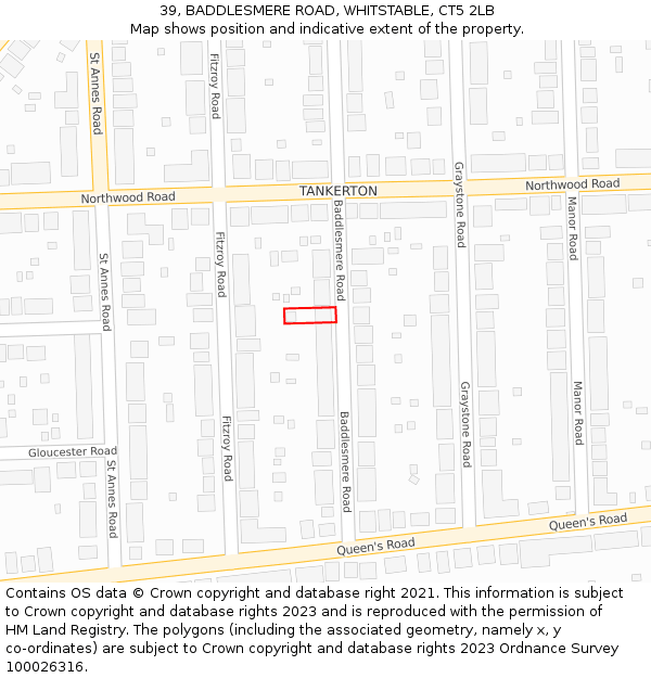 39, BADDLESMERE ROAD, WHITSTABLE, CT5 2LB: Location map and indicative extent of plot