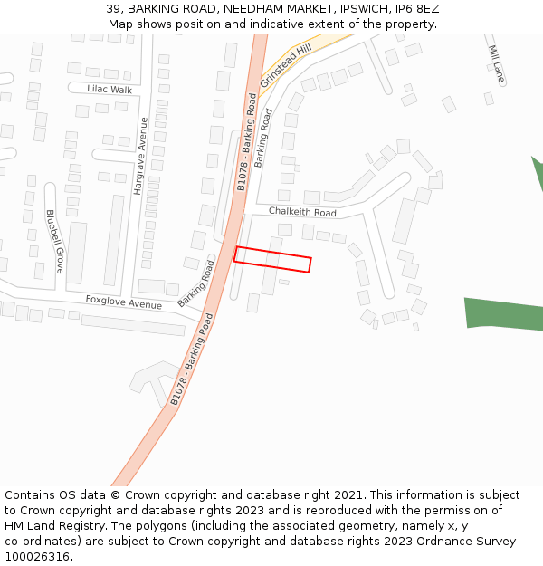 39, BARKING ROAD, NEEDHAM MARKET, IPSWICH, IP6 8EZ: Location map and indicative extent of plot