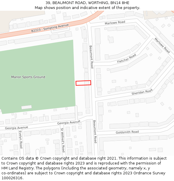 39, BEAUMONT ROAD, WORTHING, BN14 8HE: Location map and indicative extent of plot