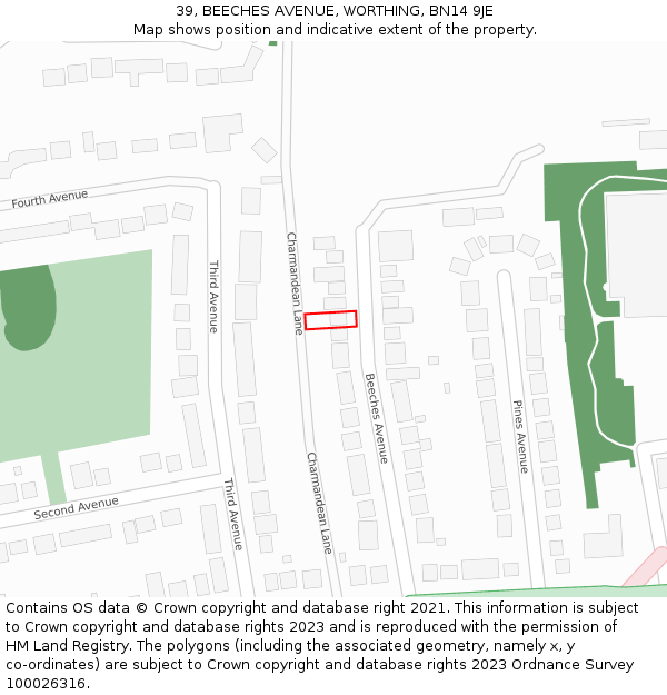 39, BEECHES AVENUE, WORTHING, BN14 9JE: Location map and indicative extent of plot