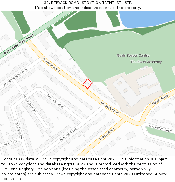 39, BERWICK ROAD, STOKE-ON-TRENT, ST1 6ER: Location map and indicative extent of plot