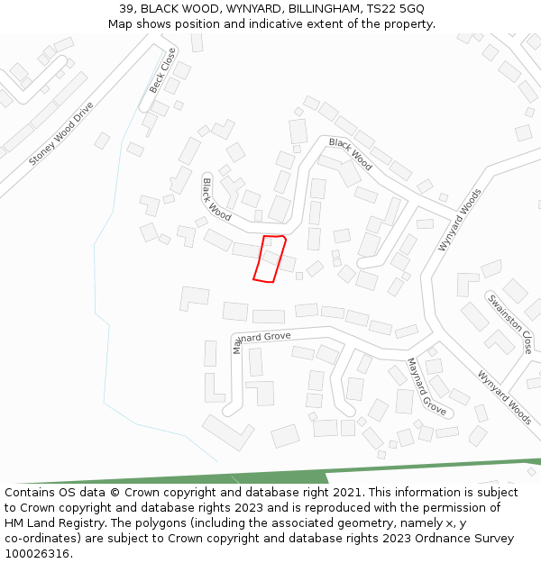 39, BLACK WOOD, WYNYARD, BILLINGHAM, TS22 5GQ: Location map and indicative extent of plot