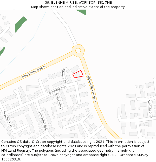 39, BLENHEIM RISE, WORKSOP, S81 7NE: Location map and indicative extent of plot