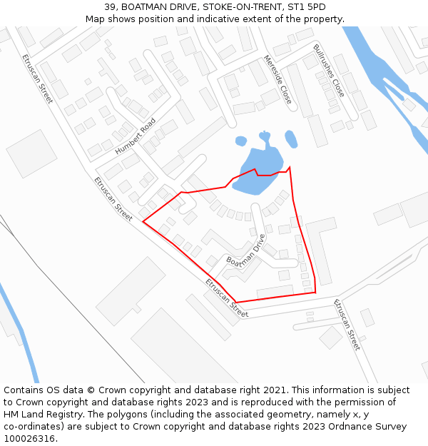 39, BOATMAN DRIVE, STOKE-ON-TRENT, ST1 5PD: Location map and indicative extent of plot