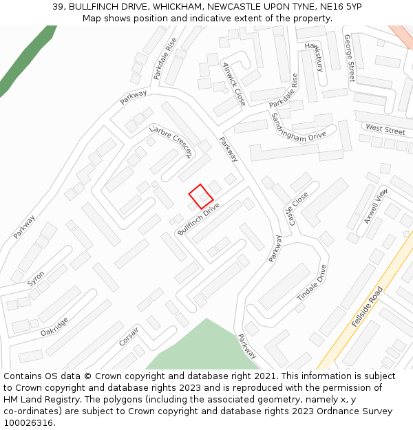 39, BULLFINCH DRIVE, WHICKHAM, NEWCASTLE UPON TYNE, NE16 5YP: Location map and indicative extent of plot