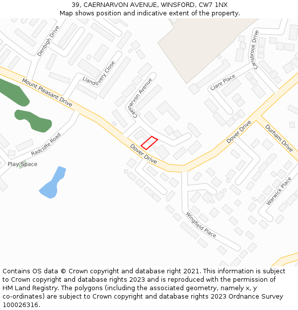 39, CAERNARVON AVENUE, WINSFORD, CW7 1NX: Location map and indicative extent of plot