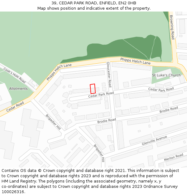 39, CEDAR PARK ROAD, ENFIELD, EN2 0HB: Location map and indicative extent of plot