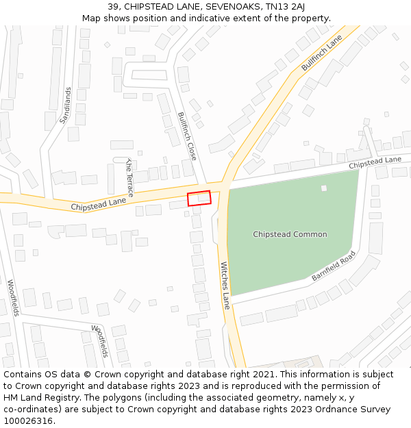 39, CHIPSTEAD LANE, SEVENOAKS, TN13 2AJ: Location map and indicative extent of plot