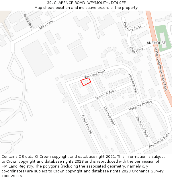 39, CLARENCE ROAD, WEYMOUTH, DT4 9EF: Location map and indicative extent of plot