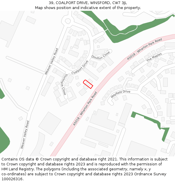 39, COALPORT DRIVE, WINSFORD, CW7 3JL: Location map and indicative extent of plot