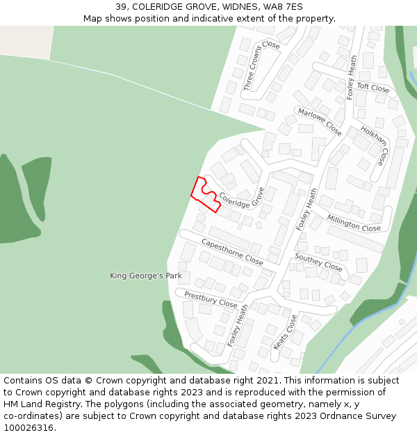 39, COLERIDGE GROVE, WIDNES, WA8 7ES: Location map and indicative extent of plot