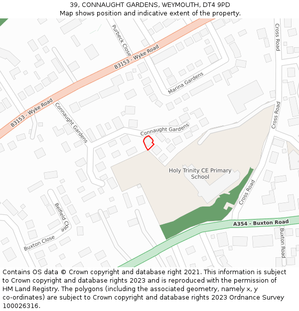 39, CONNAUGHT GARDENS, WEYMOUTH, DT4 9PD: Location map and indicative extent of plot