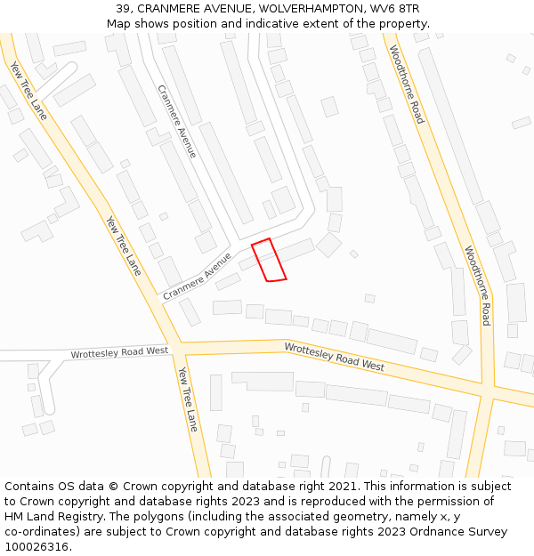 39, CRANMERE AVENUE, WOLVERHAMPTON, WV6 8TR: Location map and indicative extent of plot