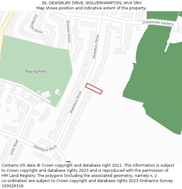 39, DEWSBURY DRIVE, WOLVERHAMPTON, WV4 5RH: Location map and indicative extent of plot