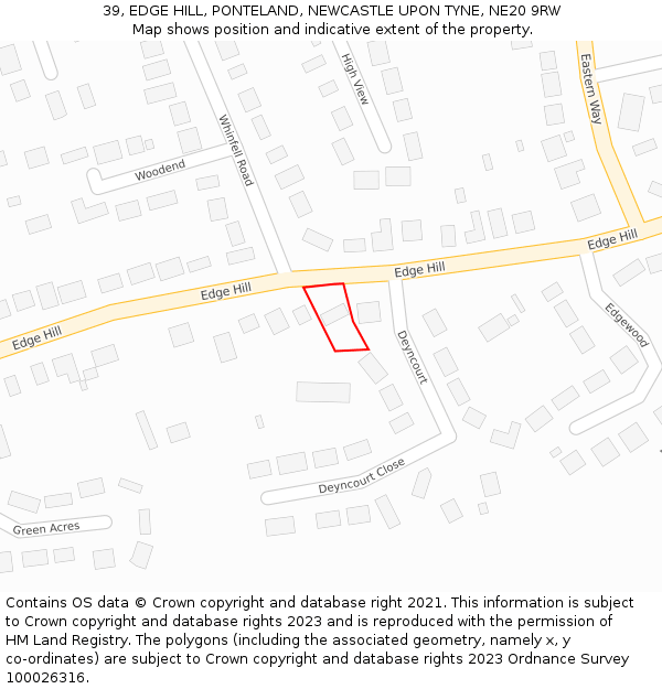 39, EDGE HILL, PONTELAND, NEWCASTLE UPON TYNE, NE20 9RW: Location map and indicative extent of plot