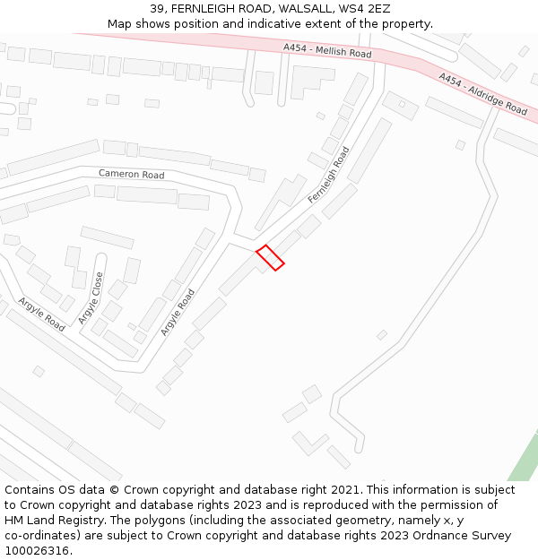39, FERNLEIGH ROAD, WALSALL, WS4 2EZ: Location map and indicative extent of plot