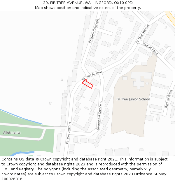 39, FIR TREE AVENUE, WALLINGFORD, OX10 0PD: Location map and indicative extent of plot