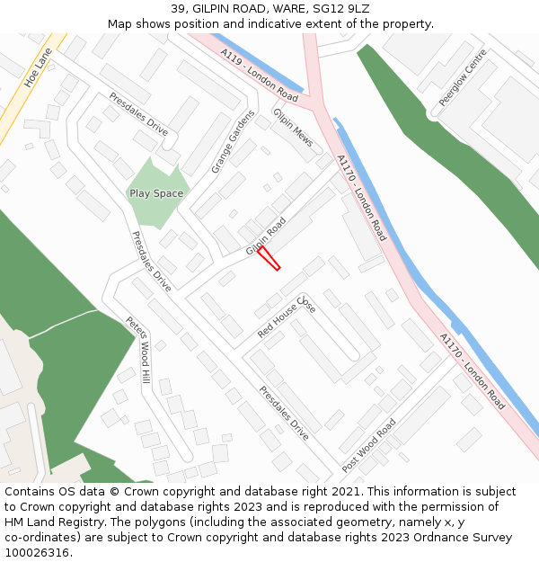 39, GILPIN ROAD, WARE, SG12 9LZ: Location map and indicative extent of plot