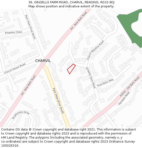 39, GINGELLS FARM ROAD, CHARVIL, READING, RG10 9DJ: Location map and indicative extent of plot