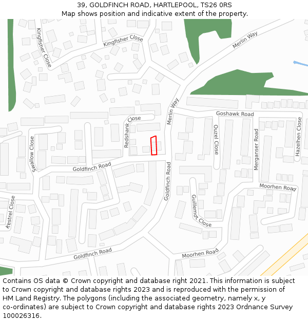 39, GOLDFINCH ROAD, HARTLEPOOL, TS26 0RS: Location map and indicative extent of plot