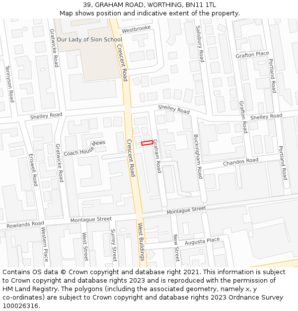 39, GRAHAM ROAD, WORTHING, BN11 1TL: Location map and indicative extent of plot