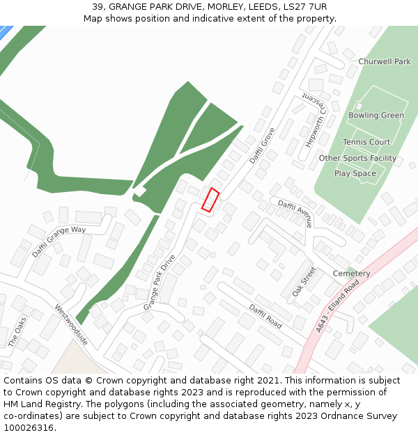 39, GRANGE PARK DRIVE, MORLEY, LEEDS, LS27 7UR: Location map and indicative extent of plot