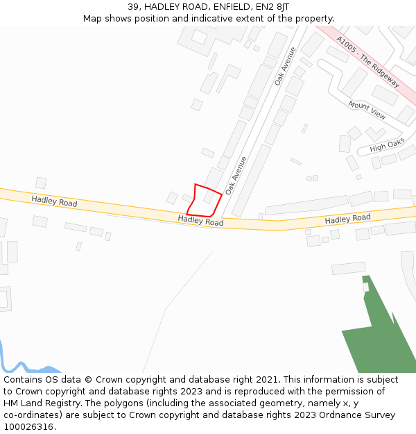 39, HADLEY ROAD, ENFIELD, EN2 8JT: Location map and indicative extent of plot