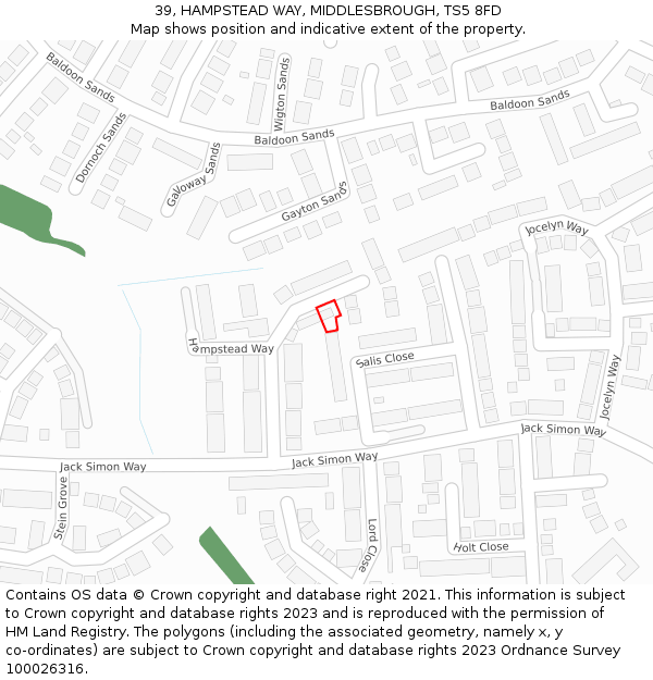 39, HAMPSTEAD WAY, MIDDLESBROUGH, TS5 8FD: Location map and indicative extent of plot