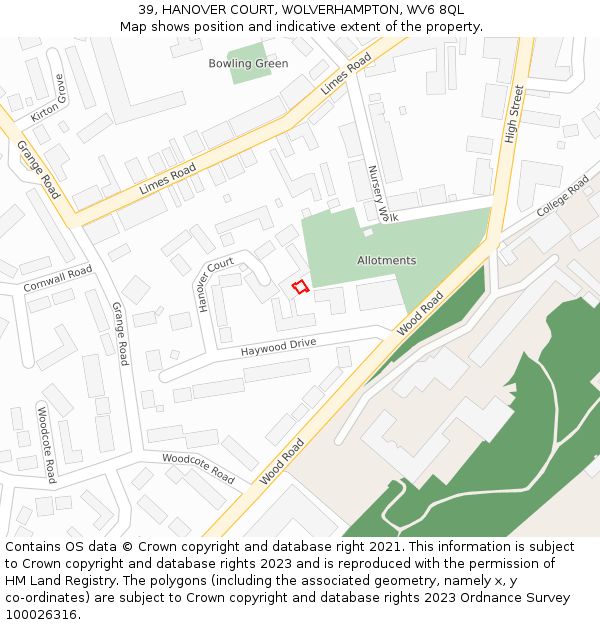 39, HANOVER COURT, WOLVERHAMPTON, WV6 8QL: Location map and indicative extent of plot