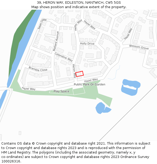 39, HERON WAY, EDLESTON, NANTWICH, CW5 5GS: Location map and indicative extent of plot