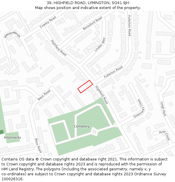 39, HIGHFIELD ROAD, LYMINGTON, SO41 9JH: Location map and indicative extent of plot