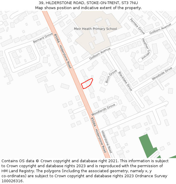 39, HILDERSTONE ROAD, STOKE-ON-TRENT, ST3 7NU: Location map and indicative extent of plot