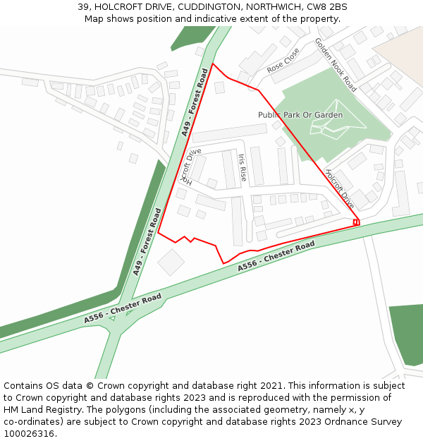 39, HOLCROFT DRIVE, CUDDINGTON, NORTHWICH, CW8 2BS: Location map and indicative extent of plot