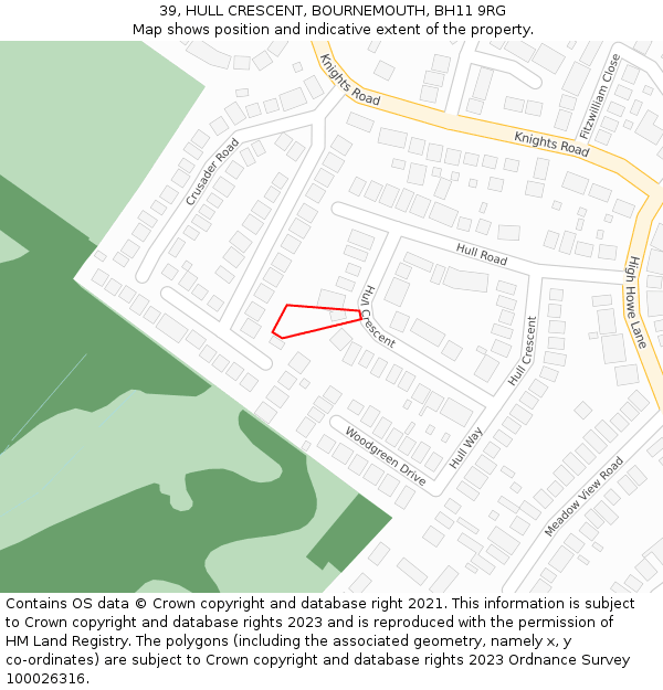 39, HULL CRESCENT, BOURNEMOUTH, BH11 9RG: Location map and indicative extent of plot