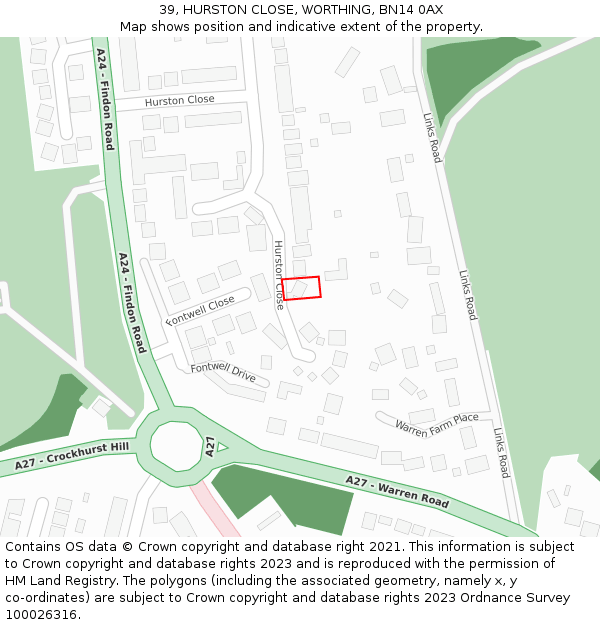 39, HURSTON CLOSE, WORTHING, BN14 0AX: Location map and indicative extent of plot