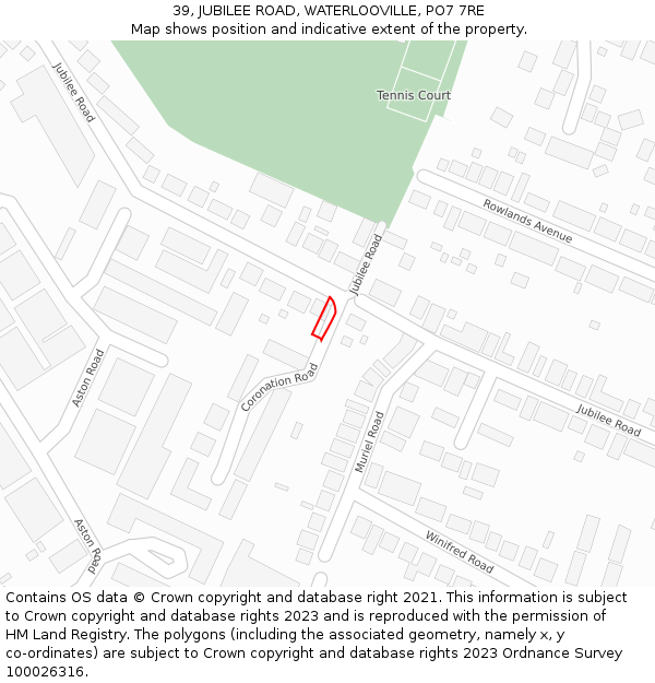 39, JUBILEE ROAD, WATERLOOVILLE, PO7 7RE: Location map and indicative extent of plot