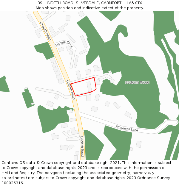 39, LINDETH ROAD, SILVERDALE, CARNFORTH, LA5 0TX: Location map and indicative extent of plot