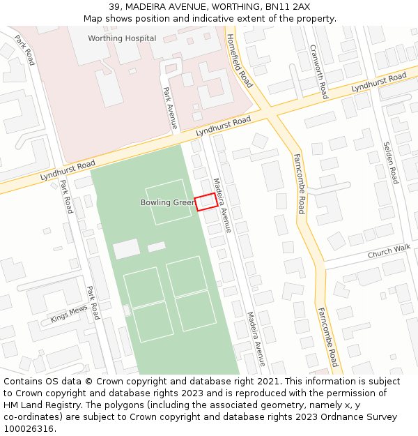 39, MADEIRA AVENUE, WORTHING, BN11 2AX: Location map and indicative extent of plot