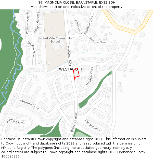 39, MAGNOLIA CLOSE, BARNSTAPLE, EX32 8QH: Location map and indicative extent of plot