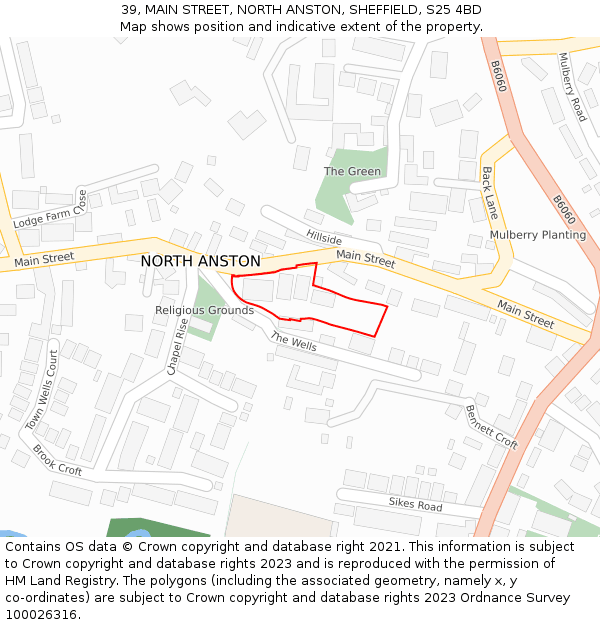 39, MAIN STREET, NORTH ANSTON, SHEFFIELD, S25 4BD: Location map and indicative extent of plot