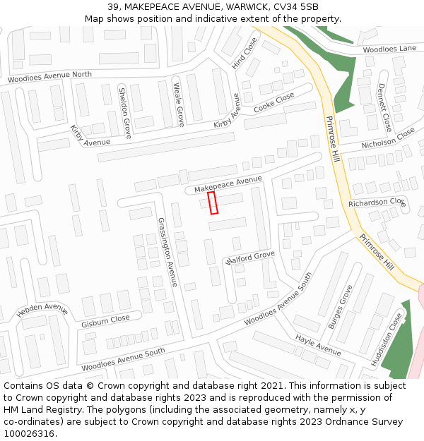 39, MAKEPEACE AVENUE, WARWICK, CV34 5SB: Location map and indicative extent of plot