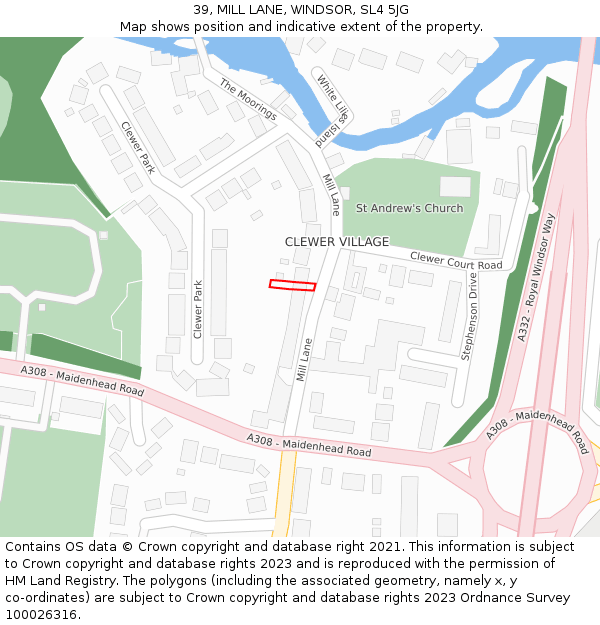 39, MILL LANE, WINDSOR, SL4 5JG: Location map and indicative extent of plot