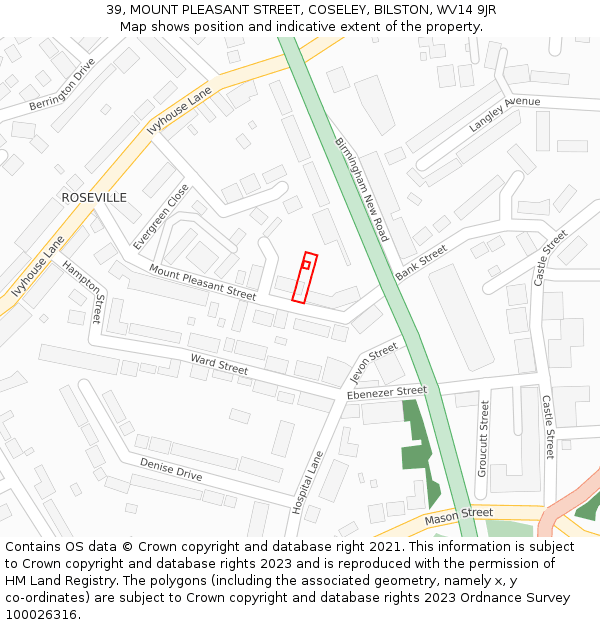 39, MOUNT PLEASANT STREET, COSELEY, BILSTON, WV14 9JR: Location map and indicative extent of plot