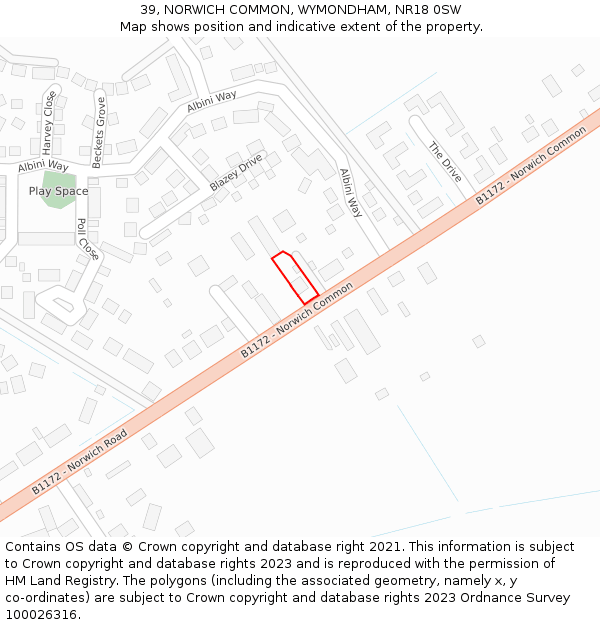 39, NORWICH COMMON, WYMONDHAM, NR18 0SW: Location map and indicative extent of plot