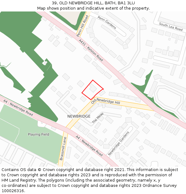 39, OLD NEWBRIDGE HILL, BATH, BA1 3LU: Location map and indicative extent of plot