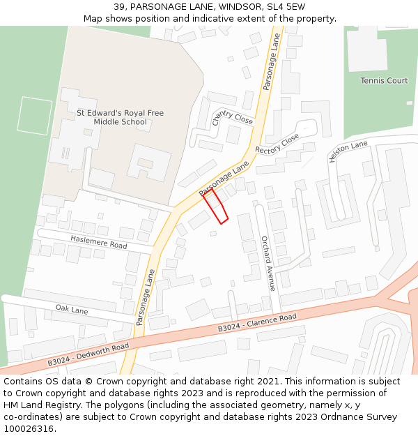 39, PARSONAGE LANE, WINDSOR, SL4 5EW: Location map and indicative extent of plot