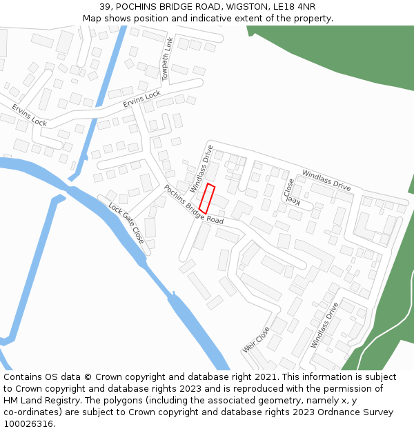 39, POCHINS BRIDGE ROAD, WIGSTON, LE18 4NR: Location map and indicative extent of plot