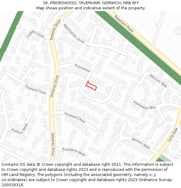 39, PRIORSWOOD, TAVERHAM, NORWICH, NR8 6FY: Location map and indicative extent of plot