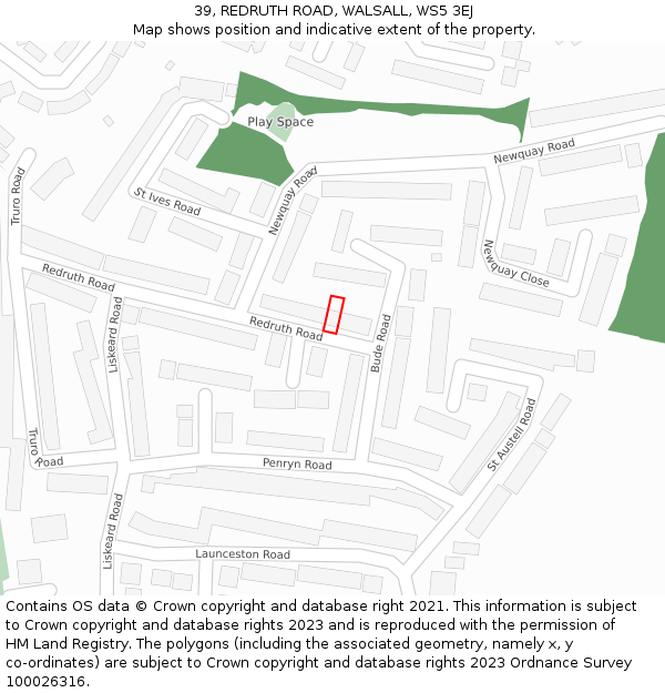 39, REDRUTH ROAD, WALSALL, WS5 3EJ: Location map and indicative extent of plot